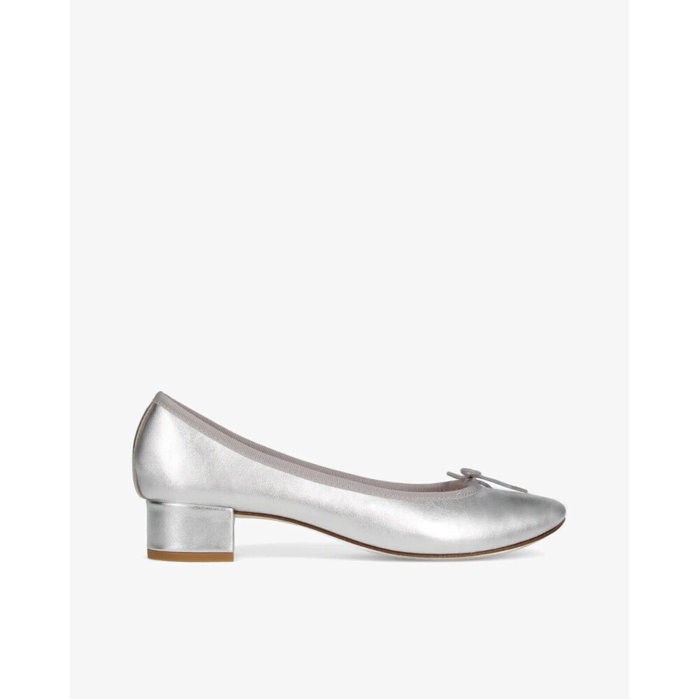 Repetto Silver Leather Low Block Heel Ballet Pumps